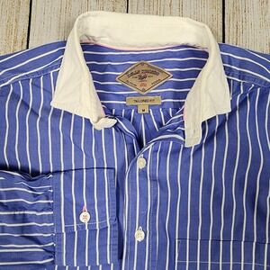Bills‎ Khakis Blue Button Up Dress Shirt Striped Long Sleeve Mens Sz Medium